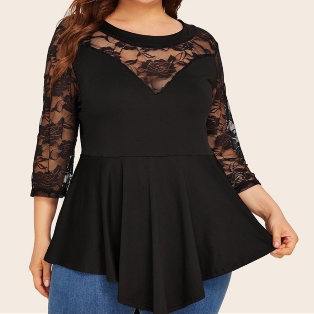 Plus Size Black Lace Top